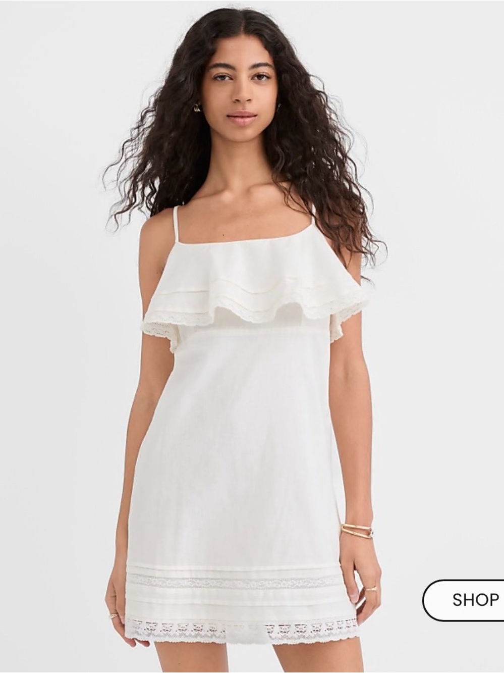 LOFT Lace Trim Strappy Ruffle Whisper White Mini Dress